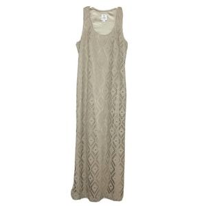 Suzi Chin For Maggy Boutique Women’s Sleeveless Beige Tan Crochet Maxi Dress 10